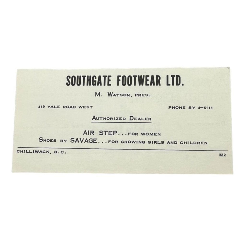 Southgate Footwear Ltd Vintage Print Ad Chilliwack B.C. Canada Shoes 1950s